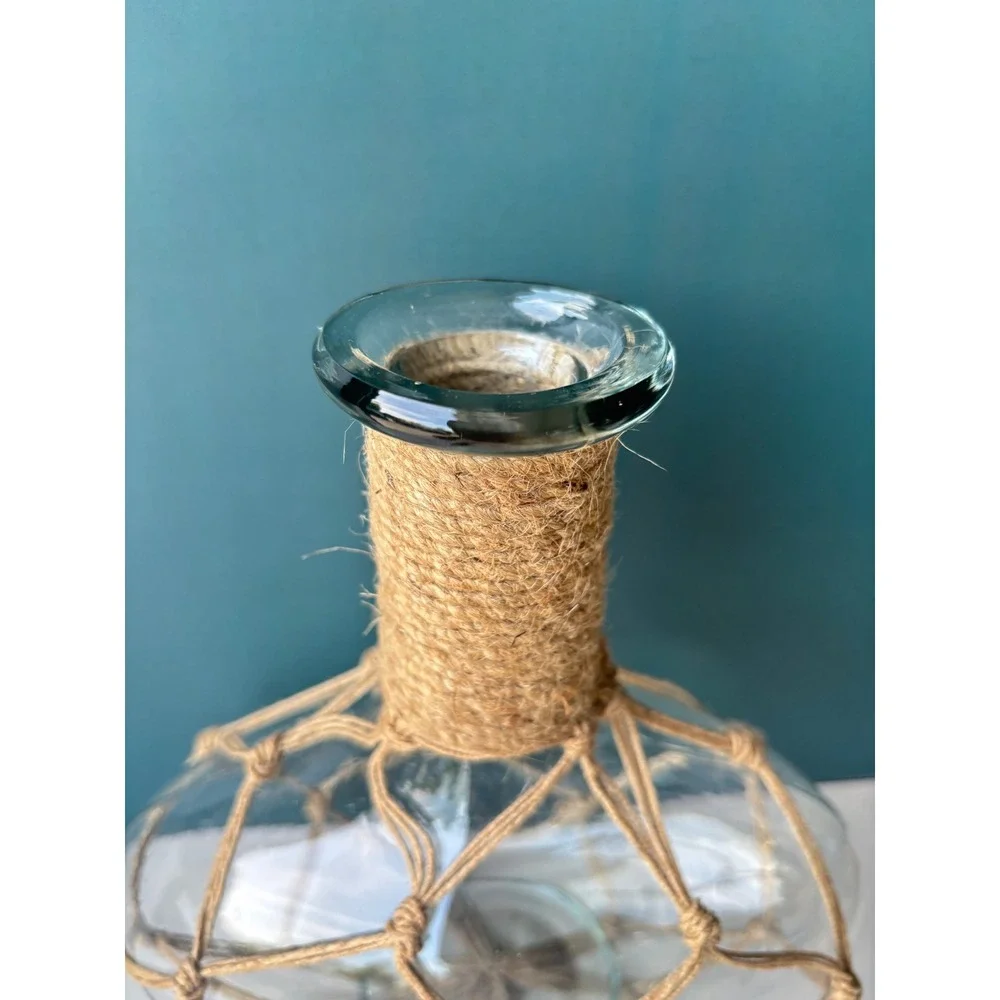 Nautical Glass Vase Jute Rope Wrapped Net Coastal Beach House Decor Centerpiece